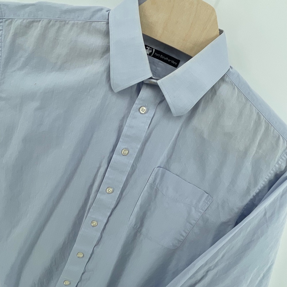 Hart Schaffner Marx Mens Light Blue Cotton Button Down Dress Shirt 17-34